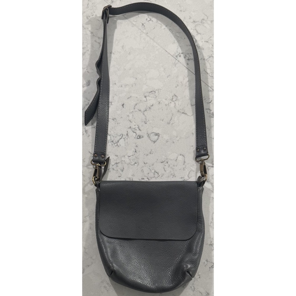 CALMA 11600 Pebbled Leather Crossbody Bag Black Flap Messenger Handmade Spain
